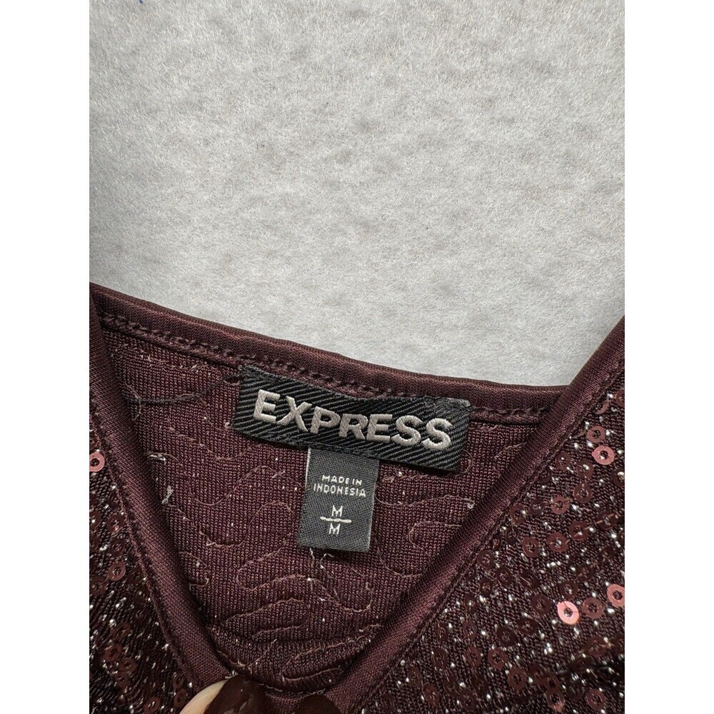 EXPRESS Women’s Y2K Burgundy Spaghetti Strap Sequin Tank Top Cami Size M - Picture 2 of 4